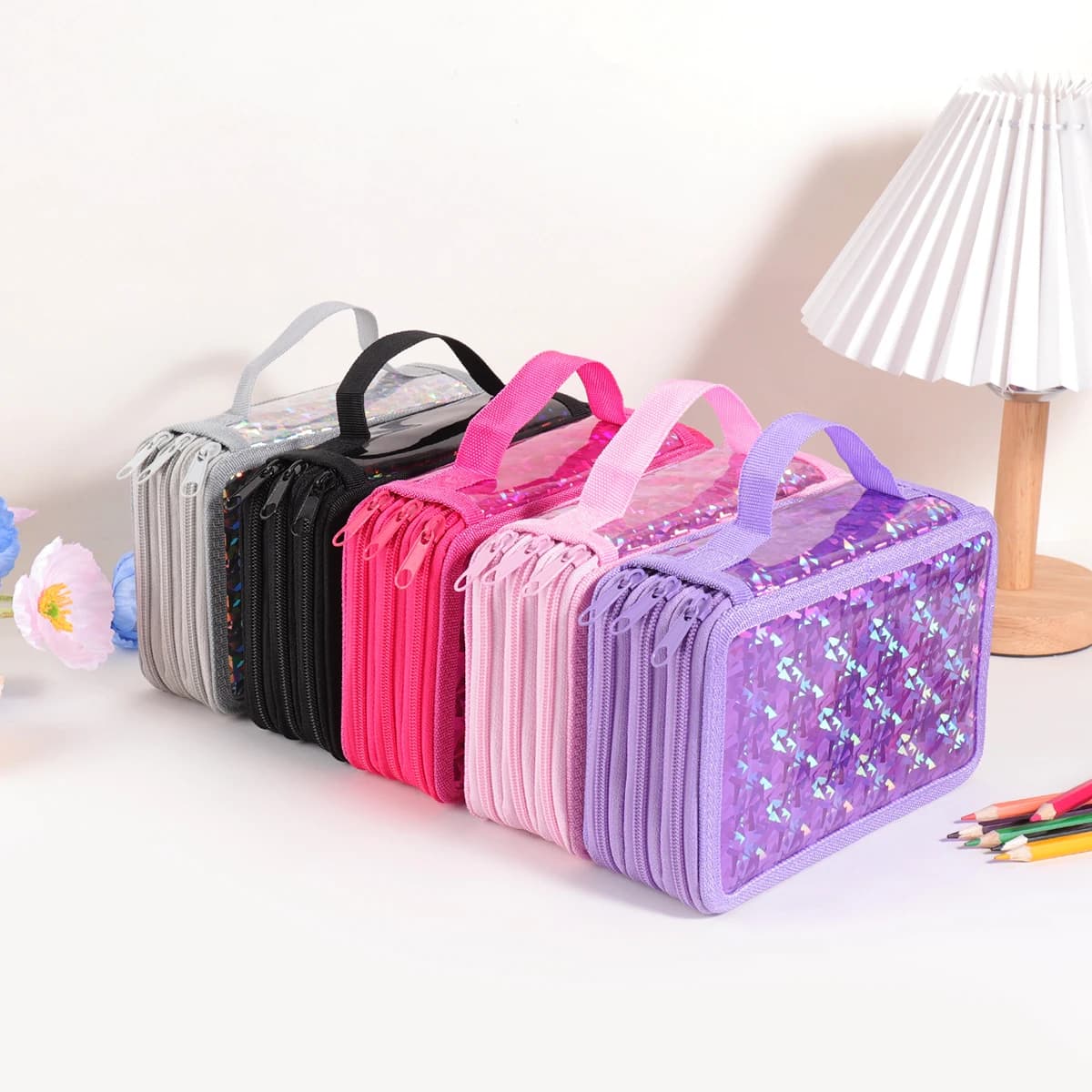 Shining Glitter 3-Layer Pencil Case,Large Capacity Zipper Pouch Organizer for School Office Art Supplies,Cute Gift for Friend