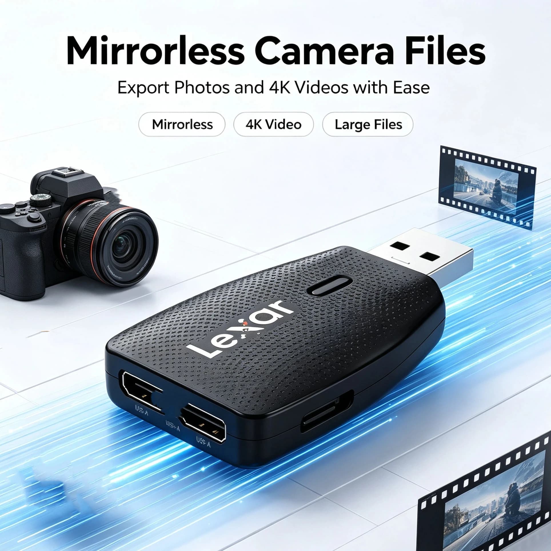 Lexar Micro SD TF Card Reader USB 3.1 Portable High Speed Adapter for Drone Action Camera Dash Cam Memory Card Reader PC Laptop