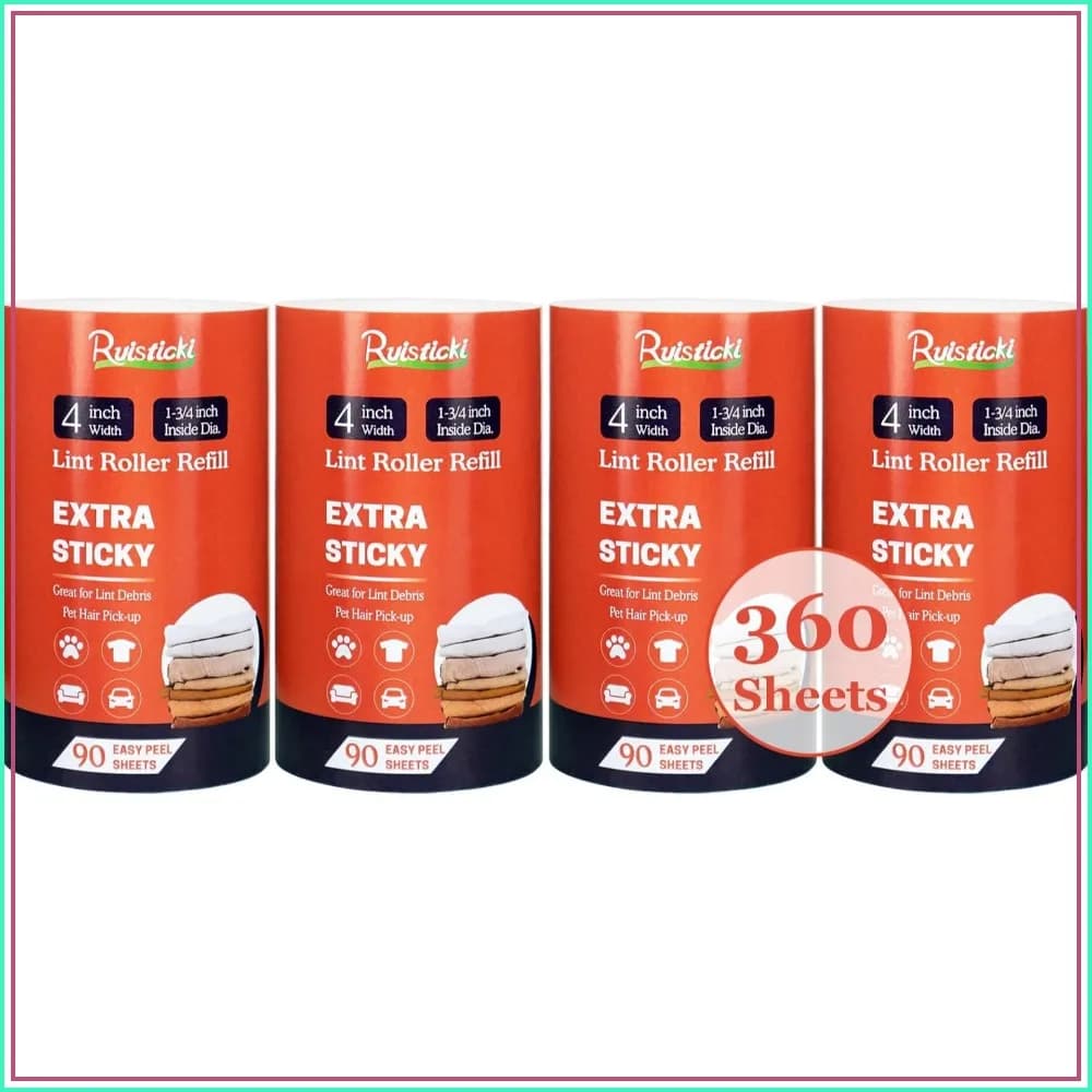 4 Inch Lint Roller Refills, 4 Pack, 90 Sheets Each, Extra Sticky, Fits Scotch-Brite Rollers
