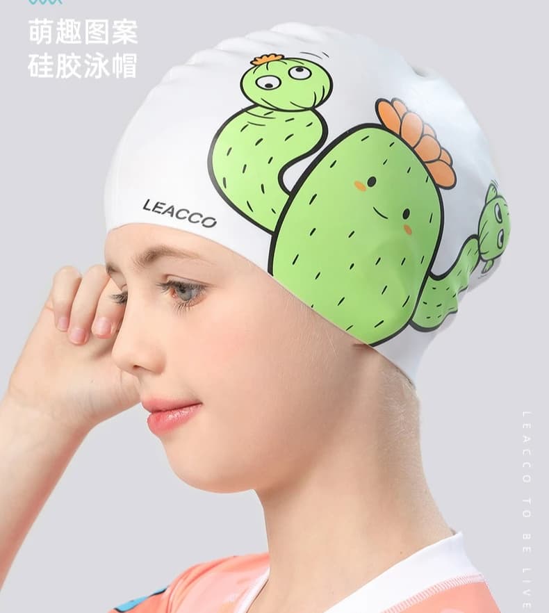 Children's Ear Protection Waterproof Silicone Swim Cap Animated Cartoon for Boys and Girls Long Hair Bathtub Equipment