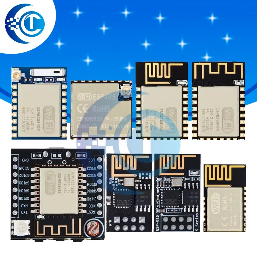 Modulo Ricetrasmettitore WiFi Wireless ESP8266 ESP-01/ESP-01S/ESP-07/ESP-07S/ESP-12/ESP-12E/ESP-12F per Progetti Fai-da-Te Arduino