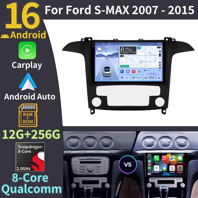 Android 16 Car Radio For Ford S Max S-MAX 2007 - 2015 Navigation Wireless Carplay WIFI Multimedia 2K QLED Plug And Play Qualcomm