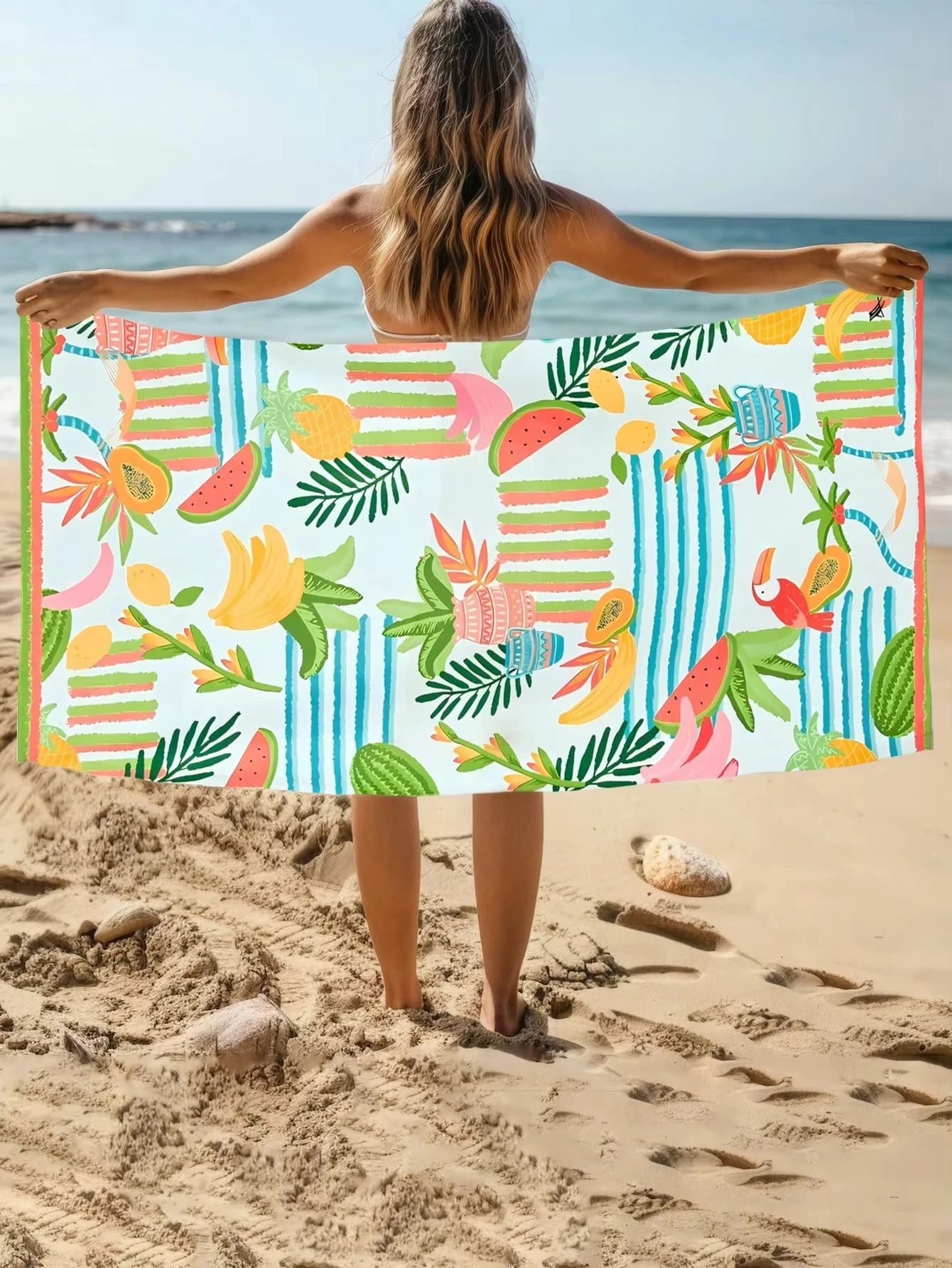 Asciugamano da spiaggia con motivo frutta colorato, asciugamano in microfibra super assorbente ad asciugatura rapida, anti-sabbia, per viaggi estivi in piscina