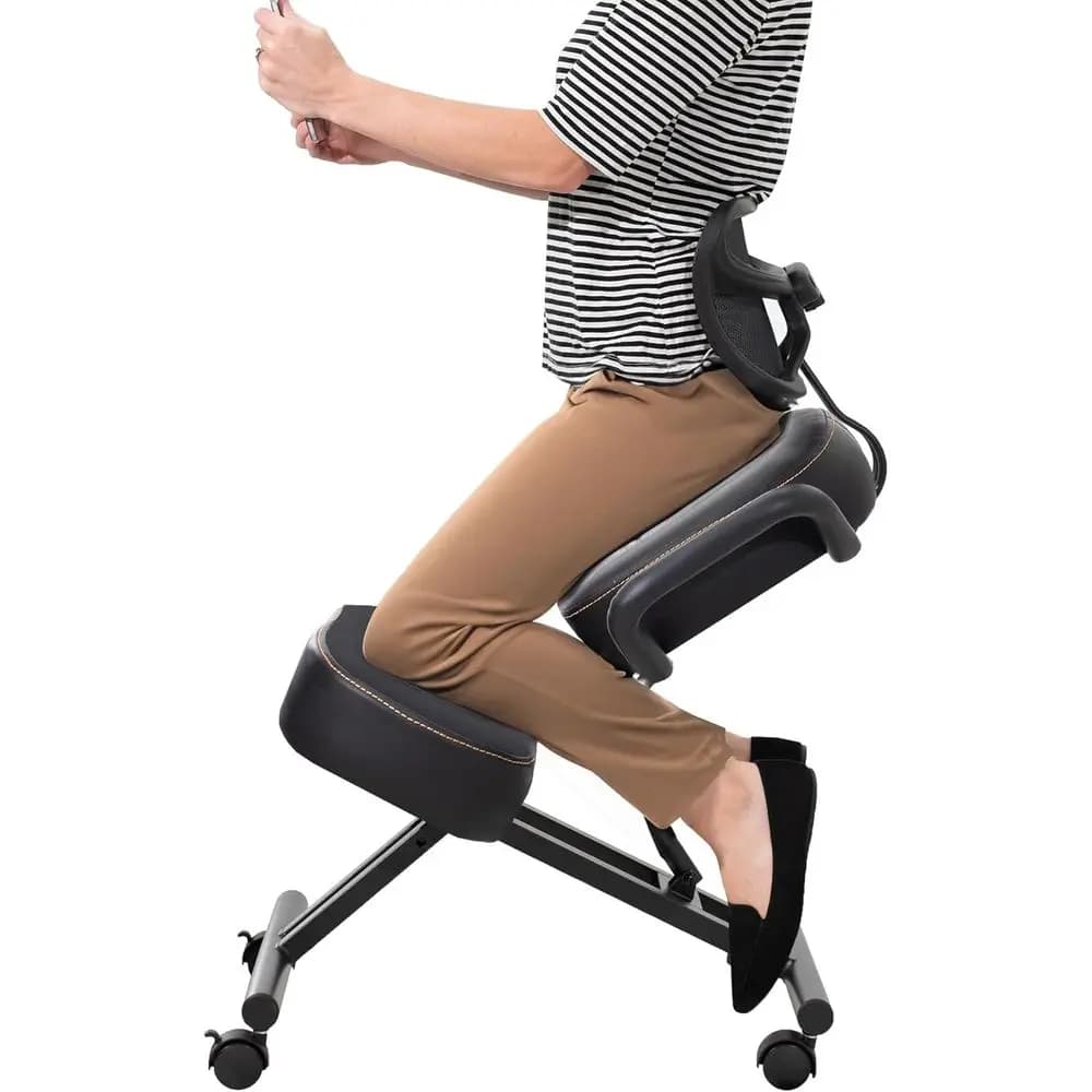 Ergonomic Kneeling Chair with Back Support, Adjustable Stool for Home and Office with Angled Seat for Better Posture - Thick Com