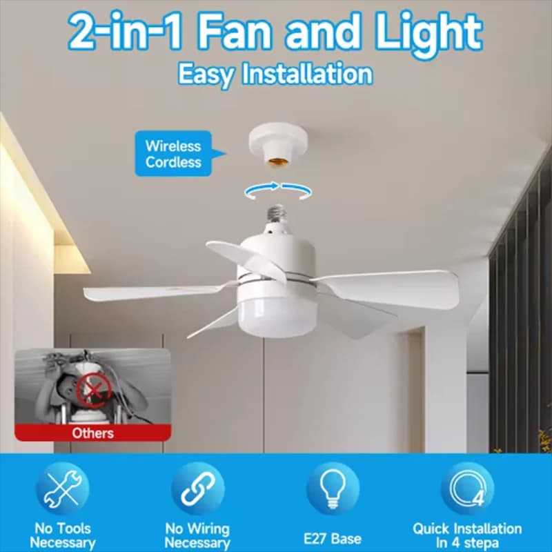 2026 New E26/E27 Screw Mount Fan Light, 20.5in LED Socket Ceiling Fan with Remote for Small Room Closet