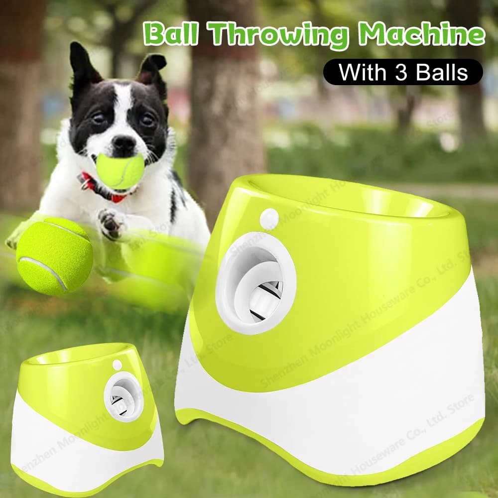 Pet Prime Automatic dog ball launcher Interactive throw for dogs with 3 tennis balls for indoor/outdoor launch game
