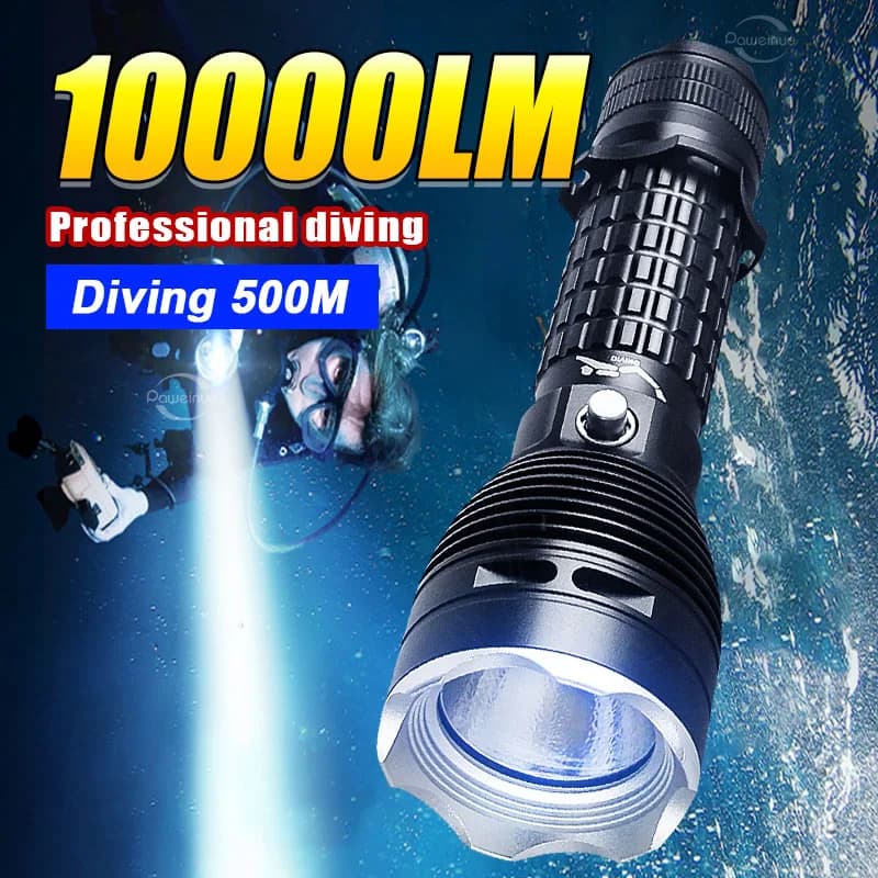 10000LM Torcia subacquea professionale Scuba LED Dive Light 26650 Caccia Dive Torcia IPX8 Lanterna subacquea impermeabile