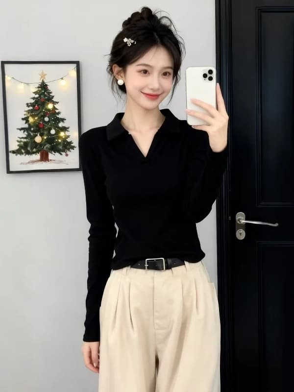 Black Pure Cotton Slim Fit Long Sleeve Base Shirt Women's Inner Wear Spring 2026 New plus Size Fat MM T-Shirt Top