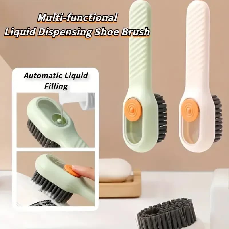 Spazzola per scarpe automatica multifunzionale 1PC, setole morbide, pressa manuale, foro per appendere, adatta per manici in plastica per vestiti e tappeti