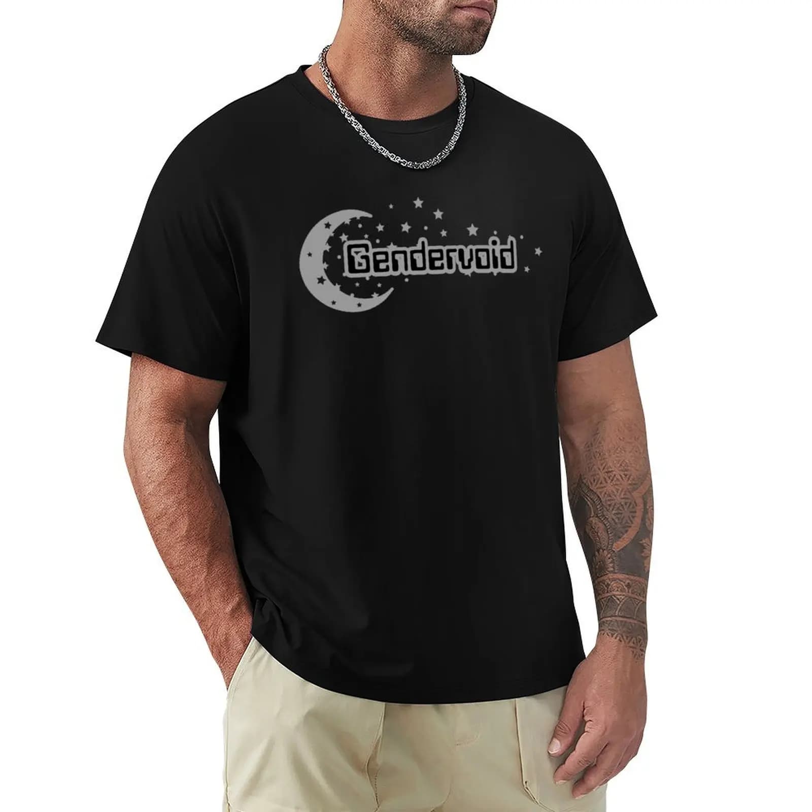T-shirt grigia Gendervoid Stars, t-shirt casual ampia e comoda da indossare tutti i giorni