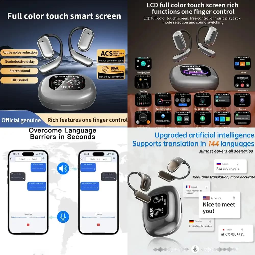 UYUXIO OWS speakers for Real Time Translation with 144 Languages, Headphones with AI Translation and LCD Touch Screen