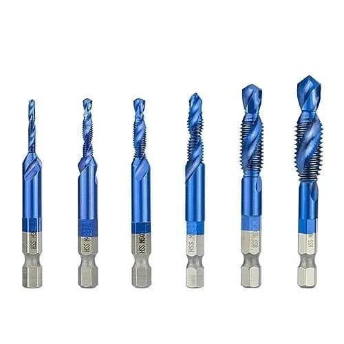 Set di 6 punte maschio-maschio metriche HSS con codolo esagonale, placcate in titanio, per filettatura M3 M4 M5 M6 M8 M10, utensili manuali