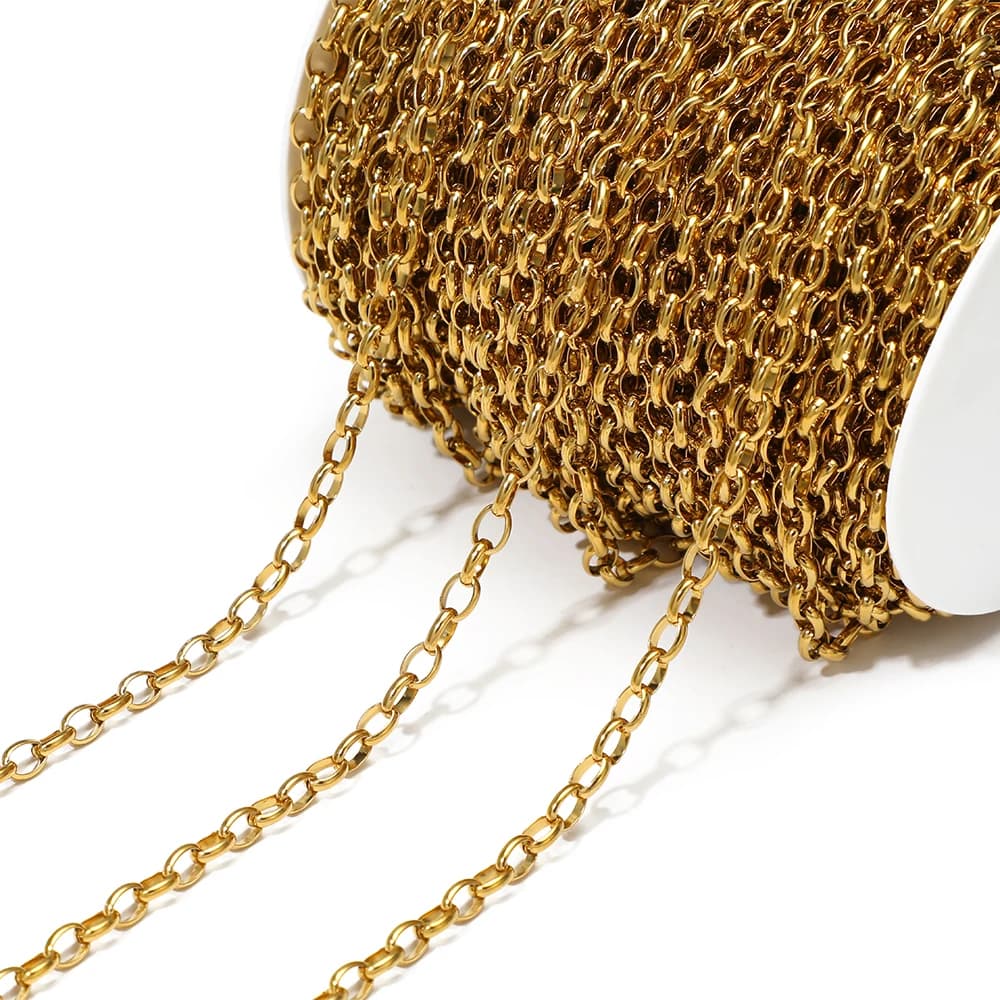Catena a maglie ovali in acciaio inossidabile a forma di O da 1 metro per collane hip hop fai da te, creazione di gioielli, orecchini e bracciali