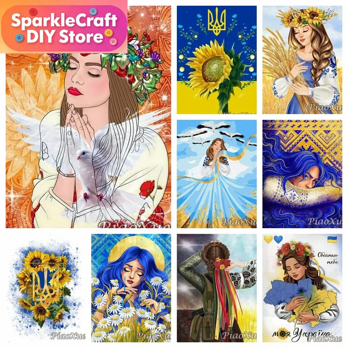 1pc frameless Ukrainian Flag Girl Diy Diamond Art Painting Wheat Embroidery Sunflower Picture Cross Stitch Mosaic Full Drill Ho