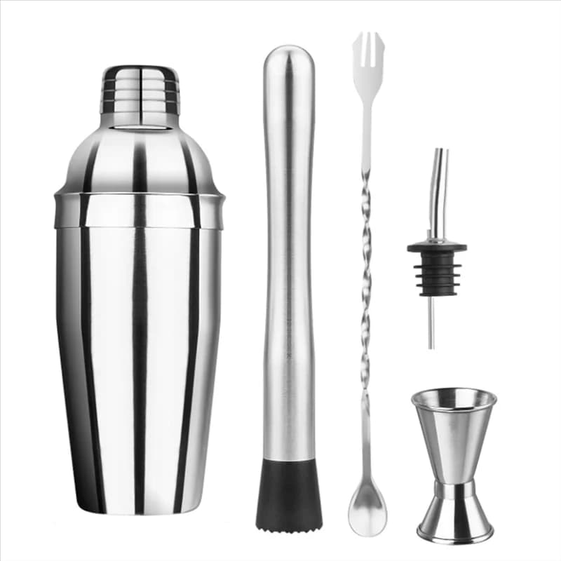 AEE4-Kit Bartender Shaker per Cocktail - Shaker per Cocktail Martini da 5 Pezzi con Colino, Muddler per Cocktail, Cucchiaio da Bar