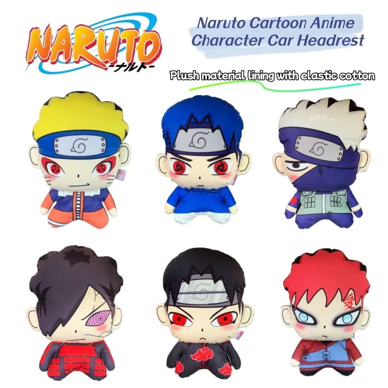 Naruto Cartoon Anime Character Car Headrest, Anime Car Neck Pillow, Rear Seat Cushion, Plush Doll, Suitable for All Seasons