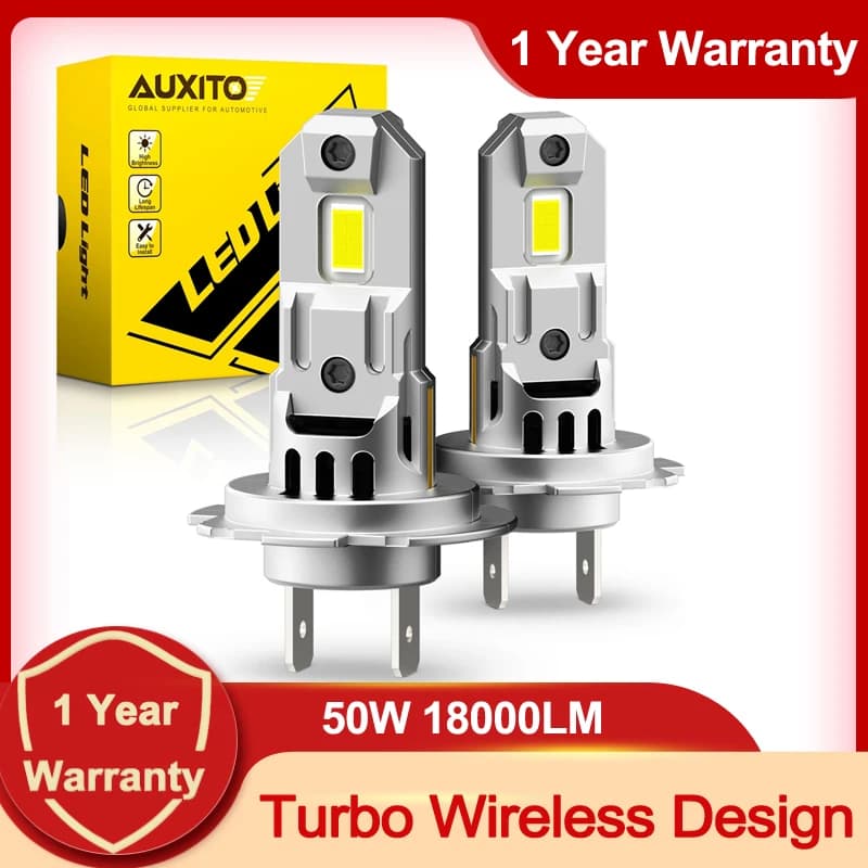 AUXITO 2Pcs Turbo H7 LED Wireless Head Light Mini Design for Car LED Headlight Bulbs Headlamp Fog Lamp 7035 SMD 6500K White 12V