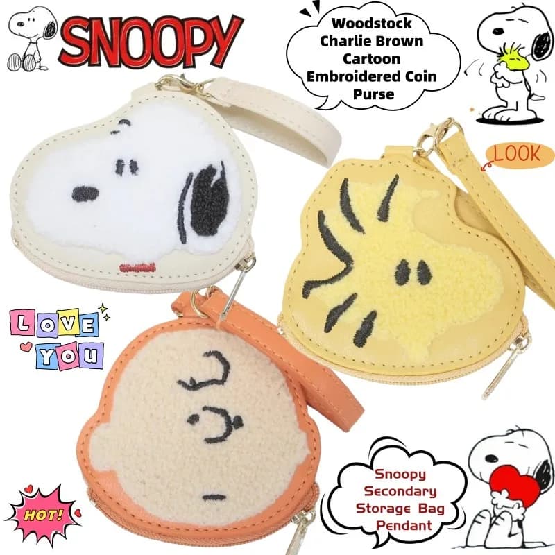 Nuovo Portamonete Ricamato con Personaggi dei Cartoni Animati Snoopy, Woodstock, Charlie Brown, Borsa Creativa per Oggetti, Regalo per le Feste