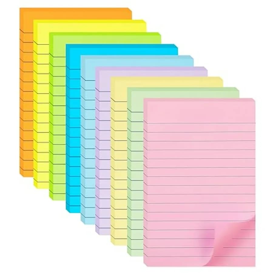 Confezione da 9 Blocchetti Adesivi a Righe 4x6 Pollici, 9 Colori Pastello, Grandi Blocchetti Adesivi a Righe Colorati con Super Potere Adesivo, Memo Pad Resistenti