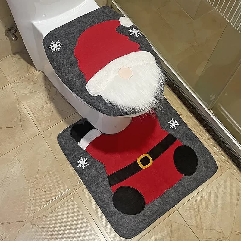 Nuovo Babbo Natale DecorateToilet Tappetino da bagno WC Sedile WC 2 pezzi Set tappetino da bagno natalizio Coperchio Durevole Semplice tappetino da toilette WC