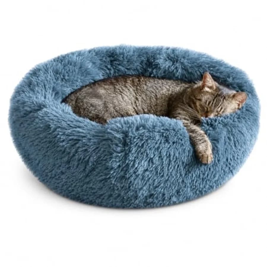 Cat Beds for Indoor Cats, Fluffy Calming Donut Cat Bed, Small Dog Bed Washable - Orthopedic Soft Plush Pet Beds Sized for Kitte