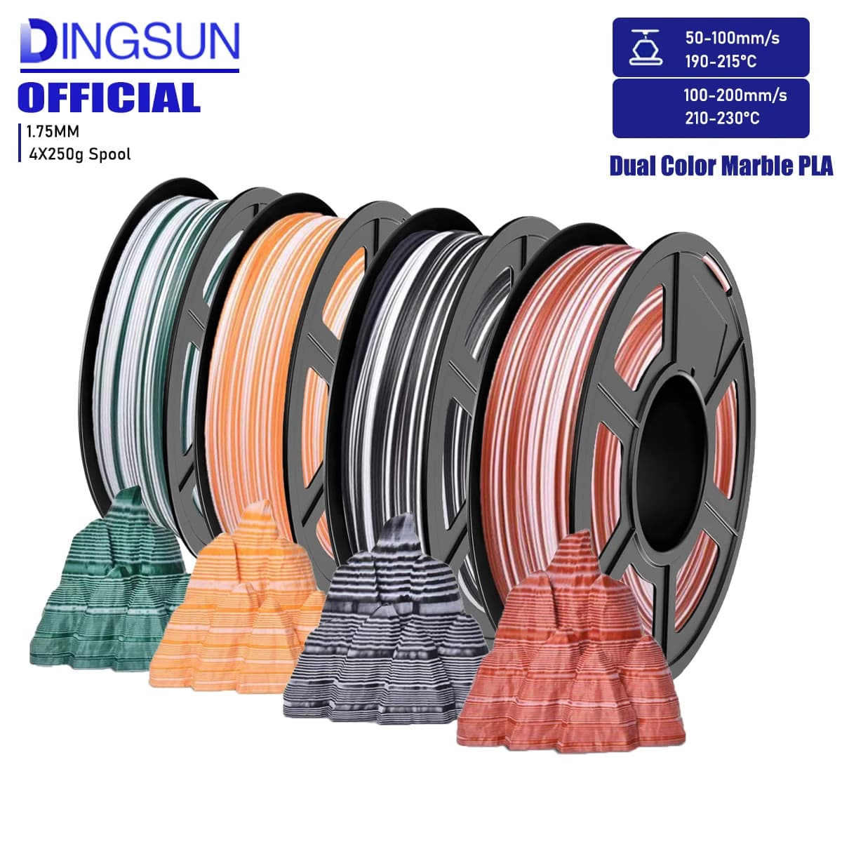 PLA Filament for 3D Printer DINGSUN Matte Rock Rainbow 1,75 +/- 0.03 mm, PLA 250 g/500 g/1 kg Coil