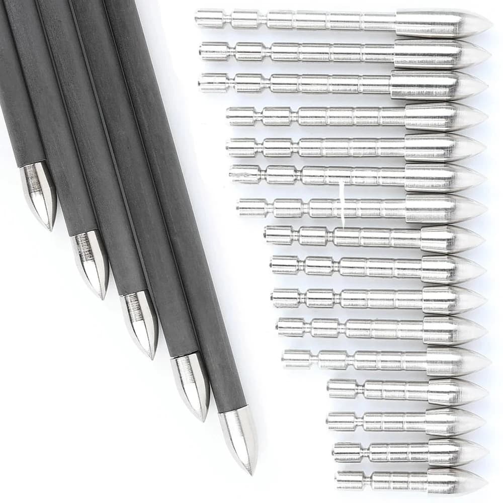 12/24 Pezzi Punte per Frecce da Tiro con l'Arco 60/80/100/120 Grani in Acciaio Inossidabile, Adatte per Aste in Carbonio/Fibra di Vetro, Punte per Tiro al Bersaglio