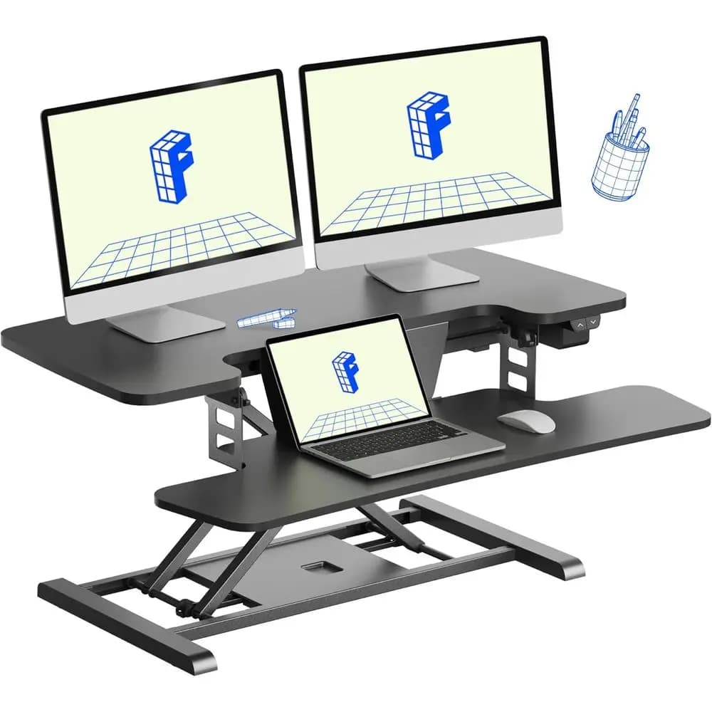 Motorized 35 Electric Standing Desk Converter, Adjustable Laptop Stand with Spacious Keyboard Tray, Black