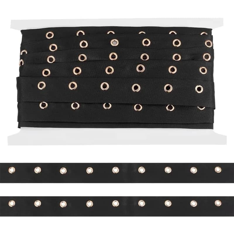 5 Yards Black Cotton Eyelet Tape 1 inch Wide Grommet Twill Tape Trim Ribbon Strip with Metal Eyelet Ring for Corset Shirt