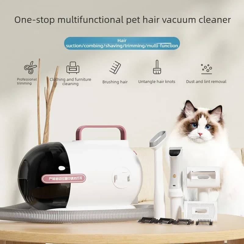 Pet Grooming Vacuum Kit Simultaneous Clip Suction Electric Trimmer Deshedding Brush 3L Dust Cup For Cats Dogs Home Cleaning