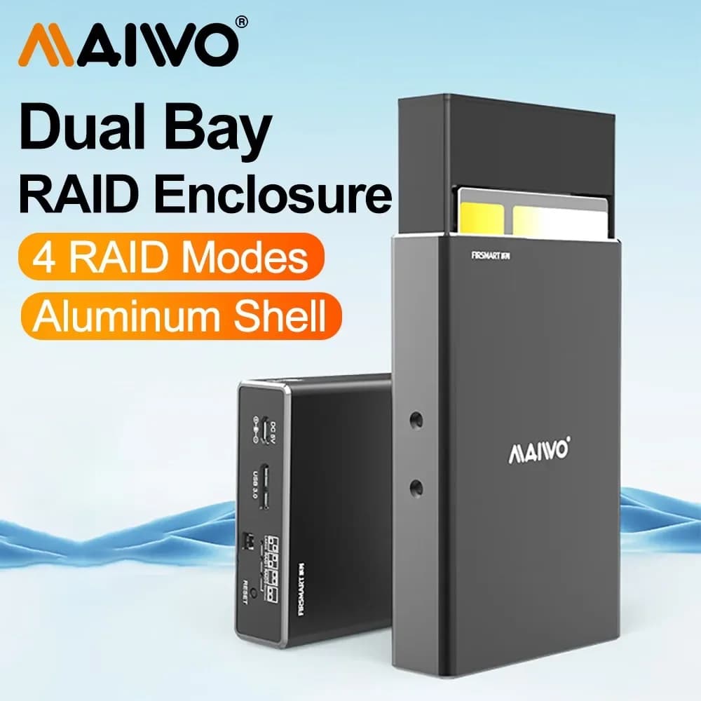 MAIWO Custodia per HDD da 2,5 pollici Dual Bay Custodia per disco rigido esterno Array Cabinet Array per disco rigido SATA da 2,5 '' con funzione RAID