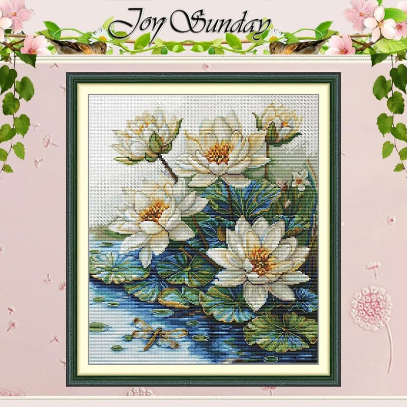 White Lotus in Water Patterns Counted Cross Stitch Set DIY 11CT 14CT 16CT Stamped DMC Cross-stitch Kit Embroidery Needlework