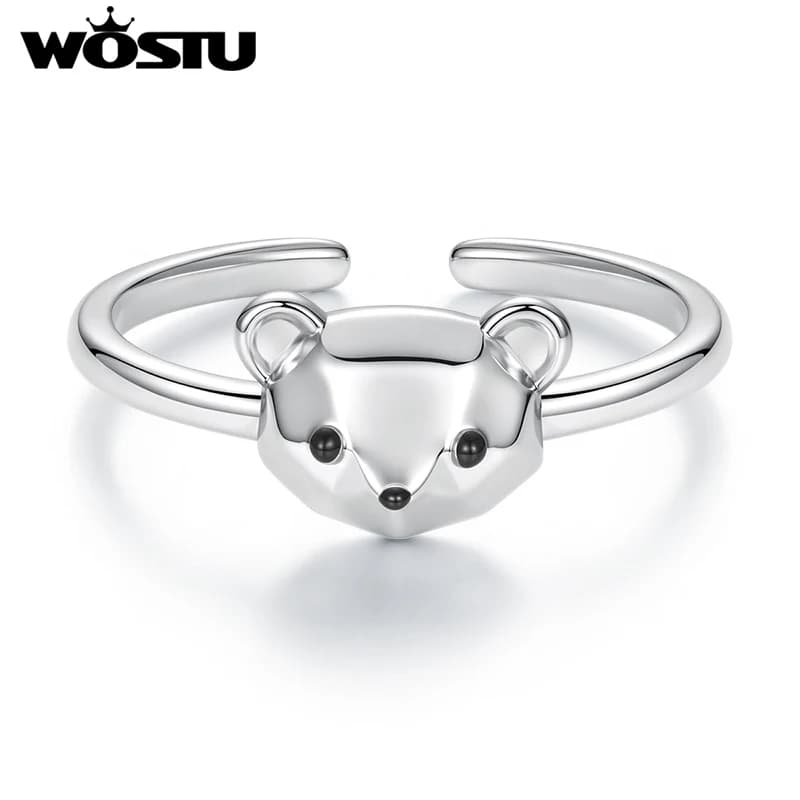 WOSTU Love Bear Open Ring For Women, Hypoallergenic Platinum Plated Origami Design Animal Rings Girl Birthday Gift