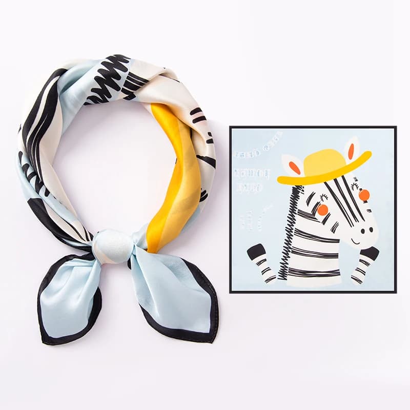 100% Pure Silk Square Scarf Cute Cartoon Zebra Print Hair Scarves Lightweight Satin Bandana for Women 2026 New Neckerchief