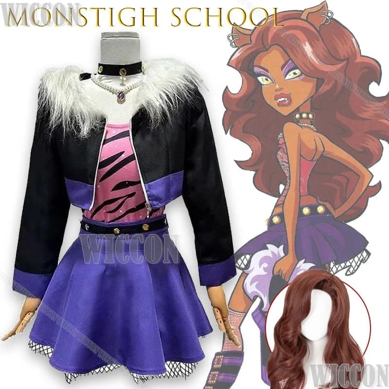 Mon School Clawdeen Wolf Costume Cosplay Set completo Anime Gioco Personaggio Outfit Donna Halloween Navidad Carnevale