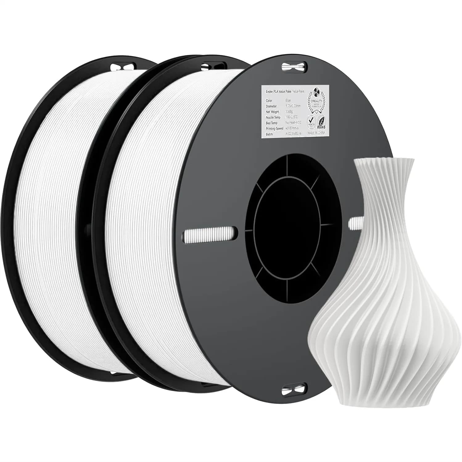 Filamento per Stampante 3D PLA 1.75mm 2kg Bianco Confezione da 2, Maggiore Resistenza e Precisione +/- 0.02mm, Bassa Contrazione per Serie Ender CR FDM