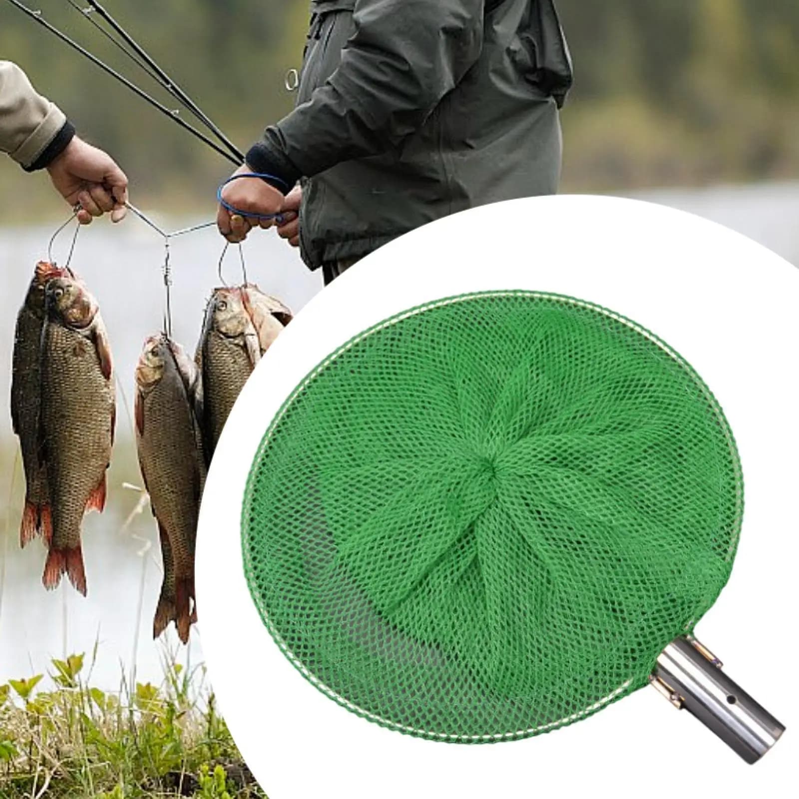 Fishing Net Head Stainless Steel Frame Dense Mesh Practical Fish Catching Releasing Net Head for Lake River Kayak Stream Fishing