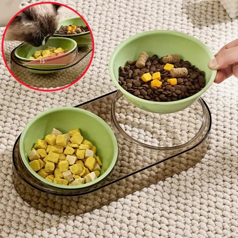 Ciotola per cibo per cani Ciotola per acqua regolabile per gatti Doppi ciotole per cani Protezione per il collo per l'alimentazione Contenitore per cibo per cani staccabile Forniture per animali domestici