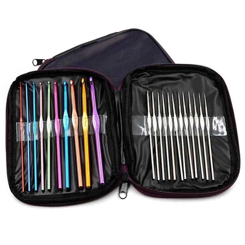 1set di ganci per uncinetto kit con borsa portaoggetti manico morbido aghi per uncinetto Set di ferri da maglia in tessuto di filato strumento per tessitura fai da te 0.5-6.5mm