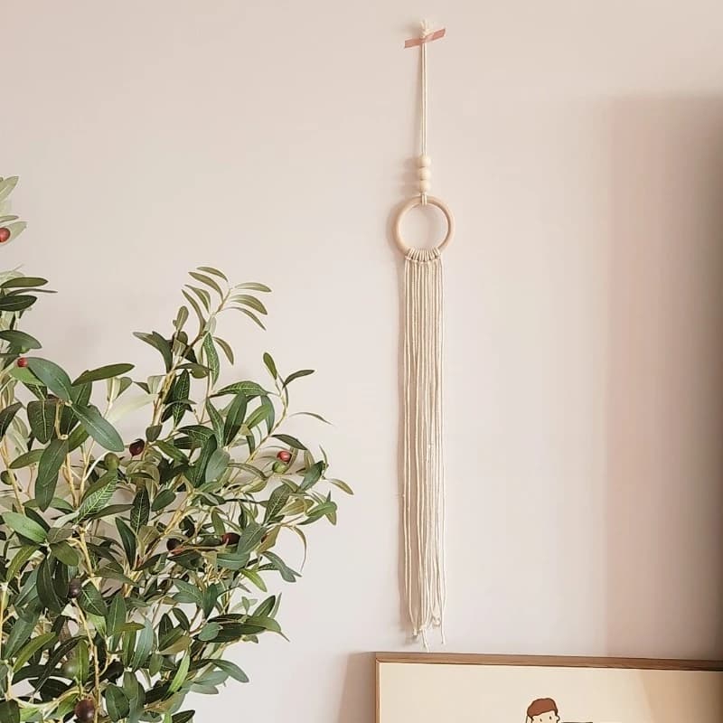 1PC Handcrafted Fringe Tapestry Rustic Dreamcatcher Wall Hanging Children Hair Clip Organizer Wood and Cotton Hanging Decoration