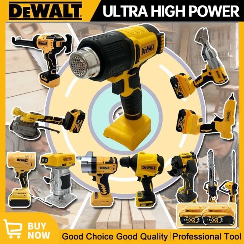 Utensili Elettrici Multifunzione DeWalt: Smerigliatrice Angolare Senza Fili Brushless, Troncatrice, Chiave Elettrica, Lucidatrice, Pompa ad Aria, Pistola Termica per 18V