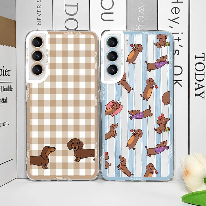 Custodia Morbida per Telefono con Stampa a Righe Bassotto per Samsung Galaxy S26 S25 FE S24+ S23 Ultra S22 S21 S20 Plus