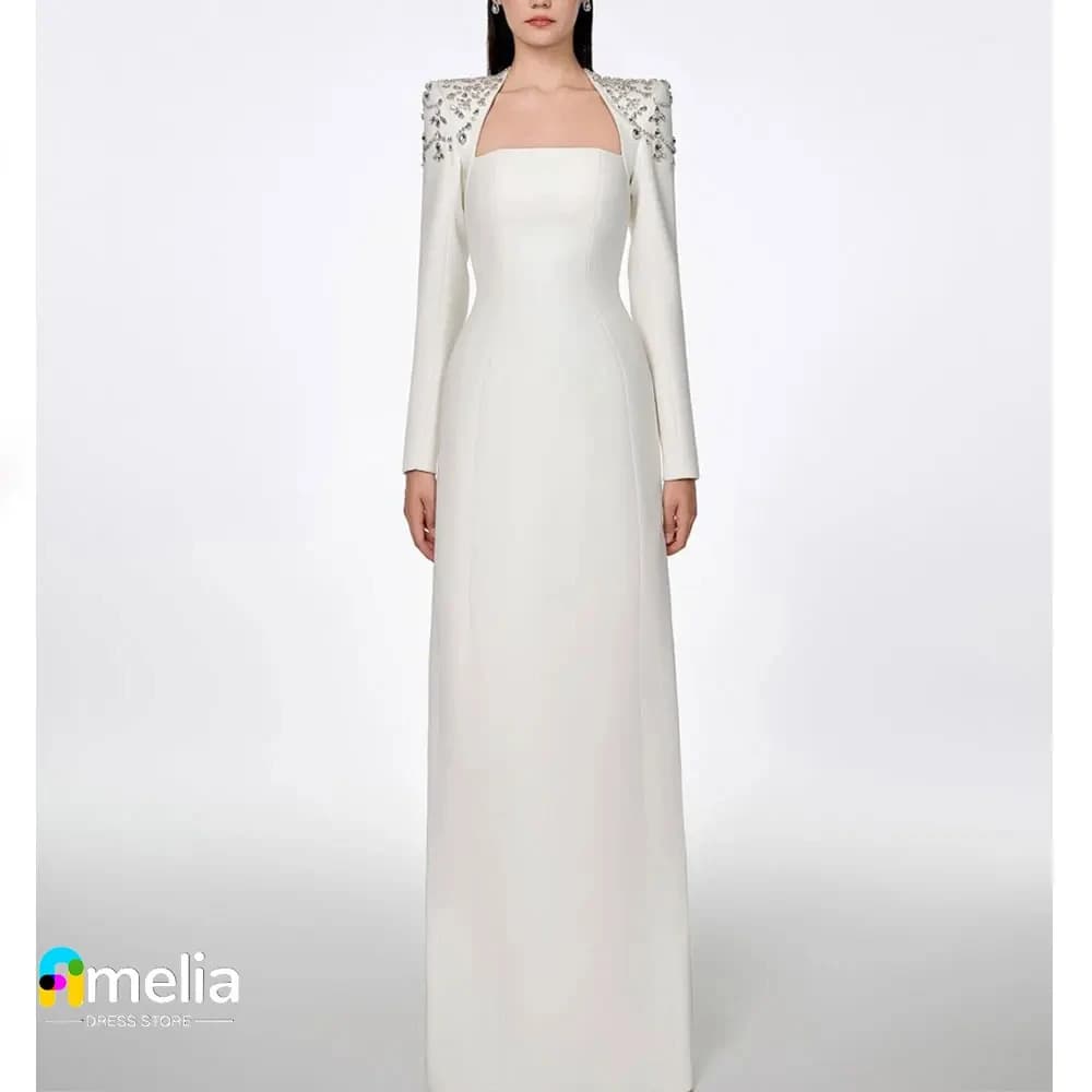 Amelia Abito da ballo con colletto quadrato maniche lunghe con lunghezza al pavimento Abito da sera da donna Abiti da cerimonia per festa di nozze Arabia