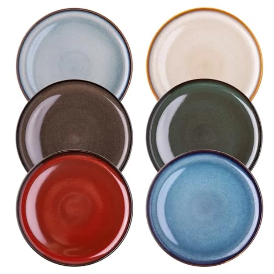 Set di 6 Piatti in Ceramica con Smalto Reattivo, Piatti da Insalata in Porcellana Leggera, Set di Stoviglie dal Design Moderno, Adatti per Microonde e Lavastoviglie