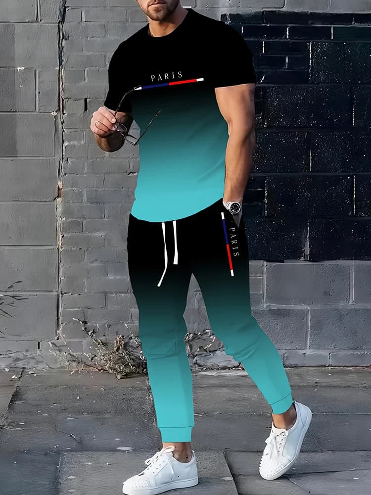 T-shirt e pantaloni caldi da uomo invernali e autunnali Set T-shirt da allenamento per uomo sportivo all'aria aperta Pantaloni alla moda da uomo Street Style