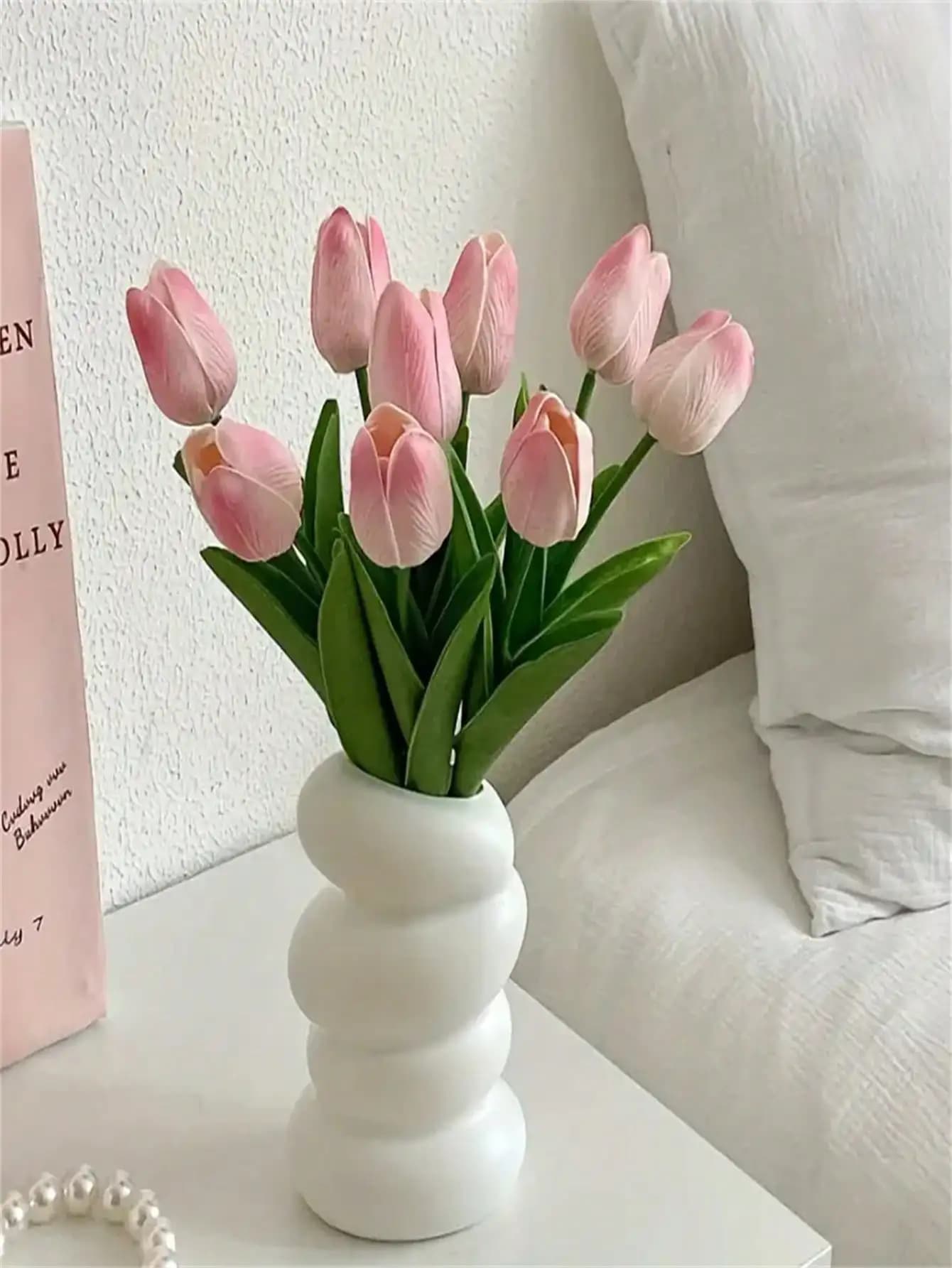 Set di 6 tulipani artificiali, adatti per la decorazione della casa, decorazioni floreali per anniversari, fiori di tulipano finti realistici (vaso non incluso)