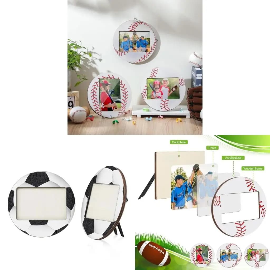 2 cornici per foto in legno a tema sportivo, baseball, calcio, display da tavolo, supporti per foto, ricordi della e
