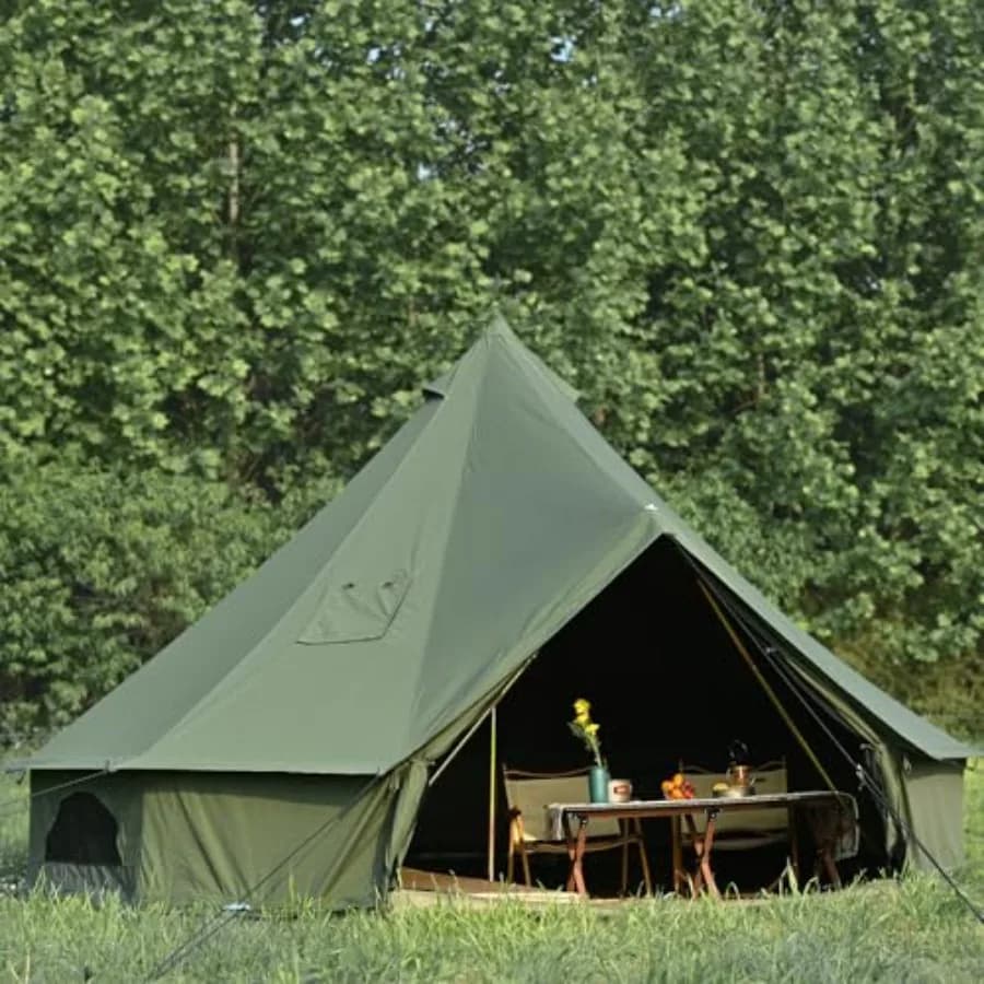 Campana tent in Cotton canvas with Hole for Stove, Yurt Spacious for Family Glamping, Tent 4 Seasons with Removable Floor with Hinge