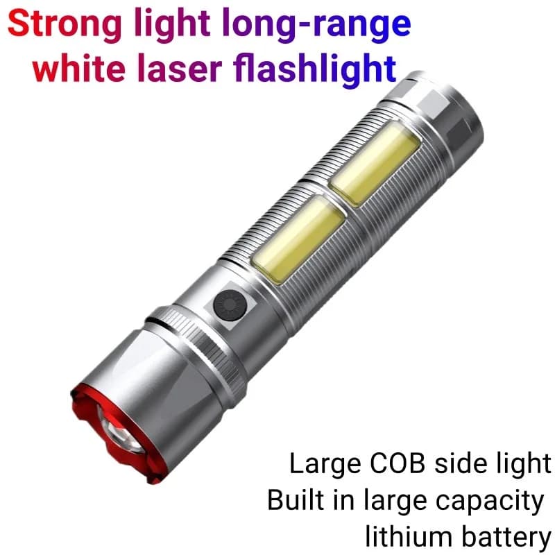 Torcia laser bianca a luce forte con display digitale, zoom a lungo raggio, ricaricabile, per campeggio all'aperto, pesca notturna