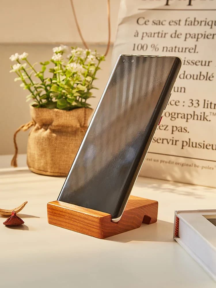 Campione di blocchi di legno massello per telefono cellulare, staffa piatta pigra da tavolo, piccolo campione creativo in legno